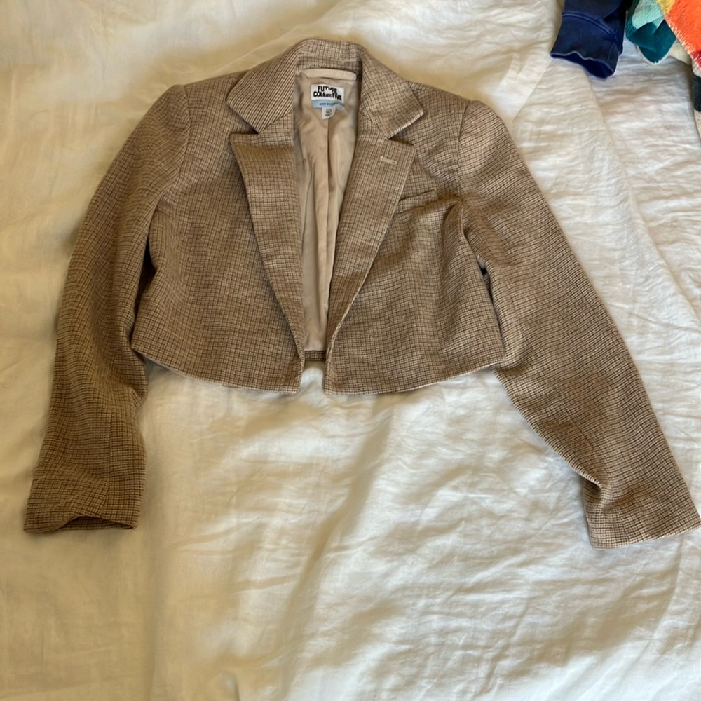 Women's Tan Tweed Cropped Jacket